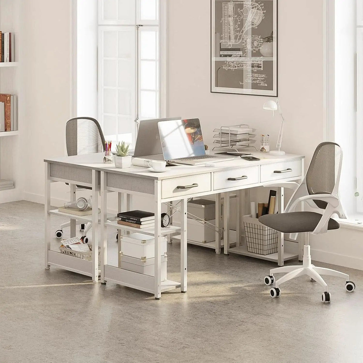 White 48 Inch Contemporary Premier Desk With Drawers from PriceLows™