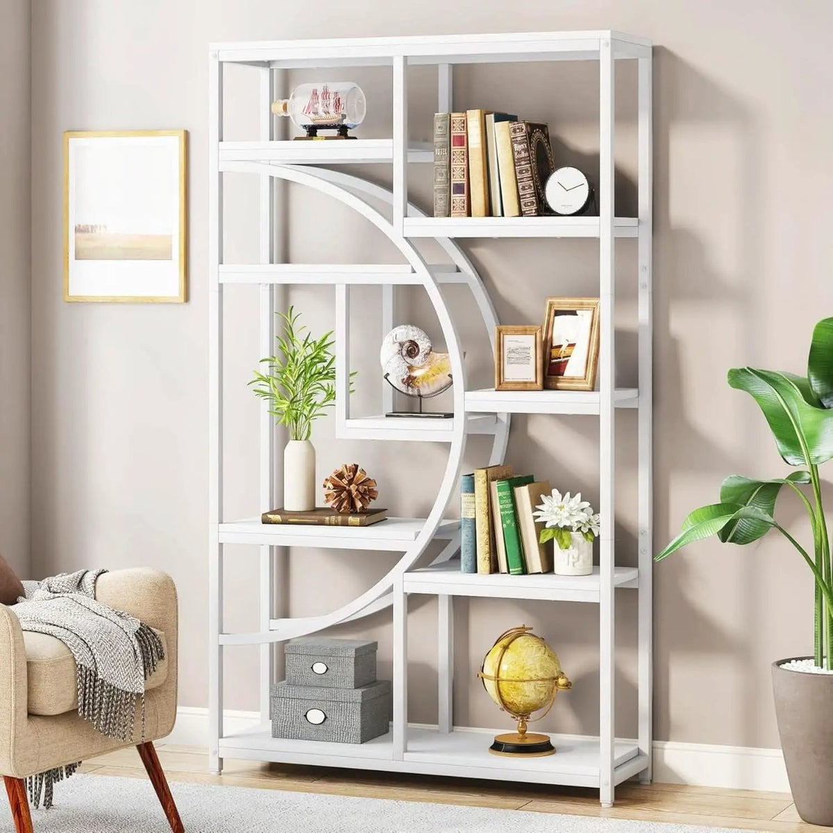 White 5 Tier Etagere Bookshelf Open Shelves Display from PriceLows™