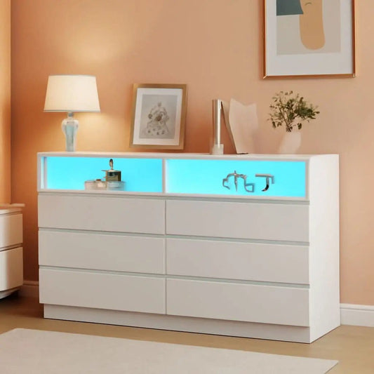 White 6 Drawer Dresser (Style 2) | PriceLows™