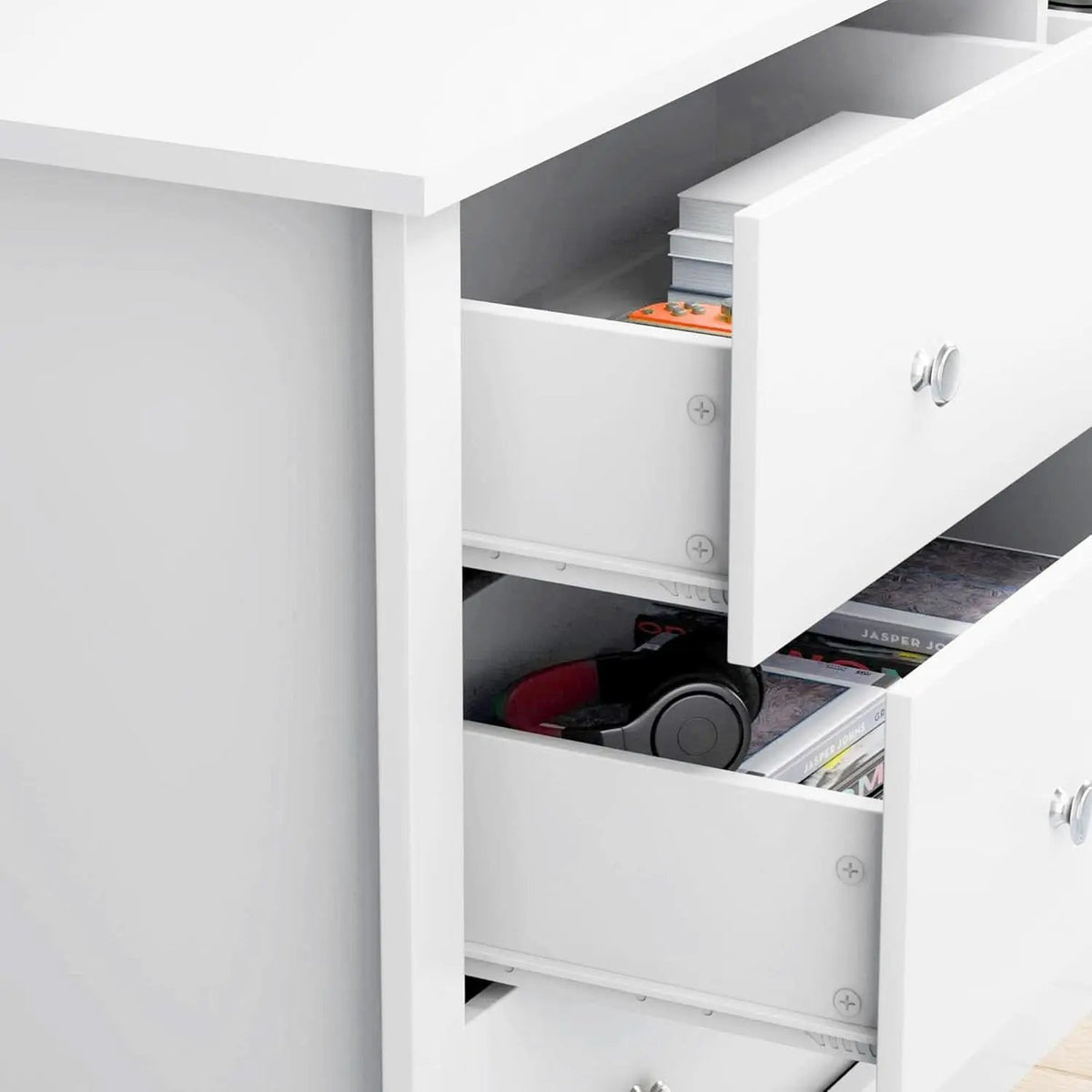 White 6 Drawer Dresser With Smooth Metal Slides Storage from PriceLows™