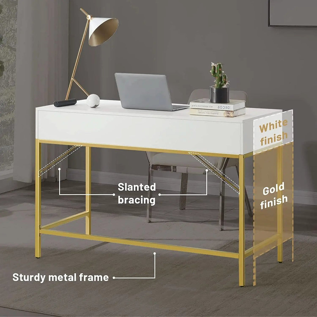 White And Gold Vanity Desk With Drawers For Bedroom from PriceLows™
