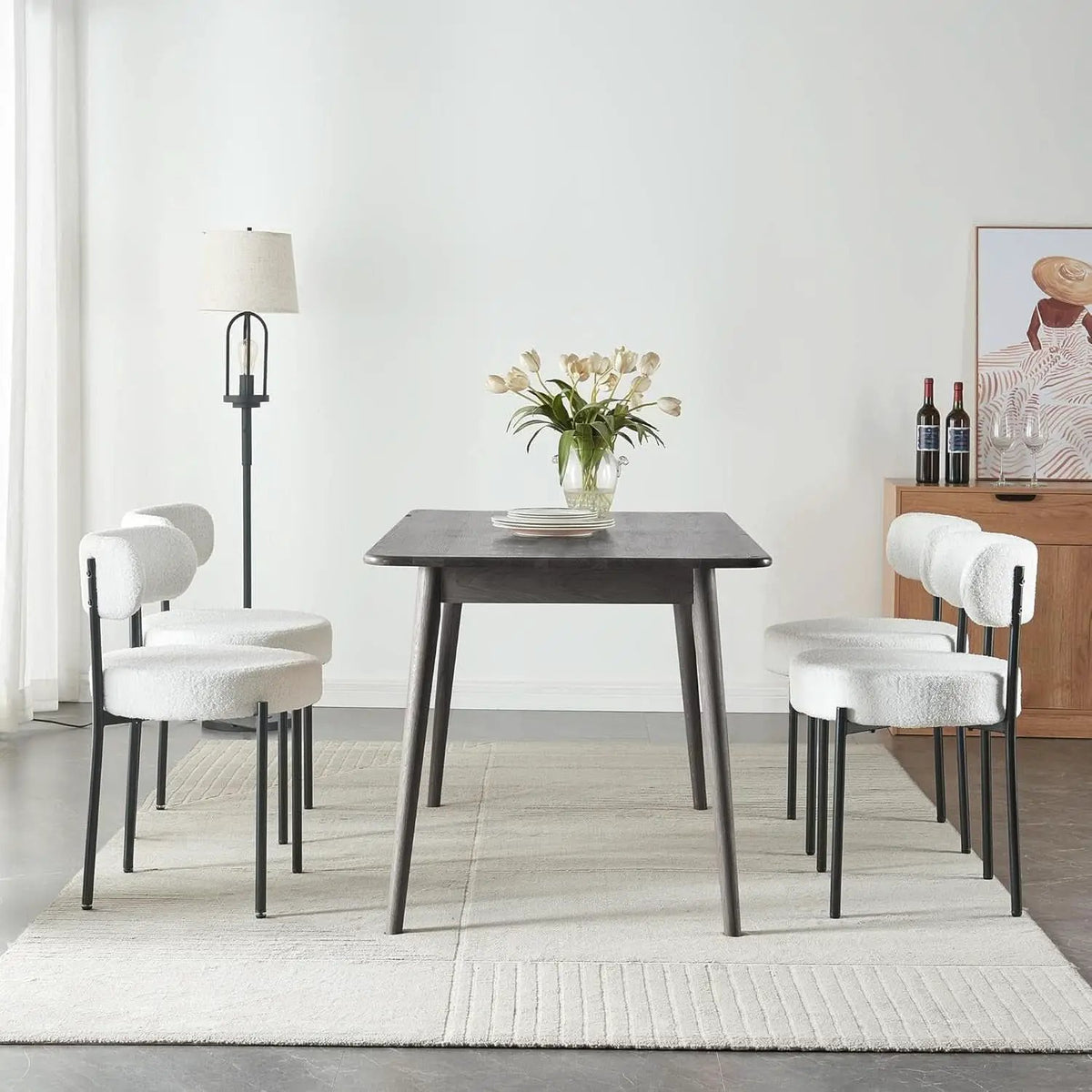 White Boucle Dining Chairs Set Of 2 For Dining Room from PriceLows™