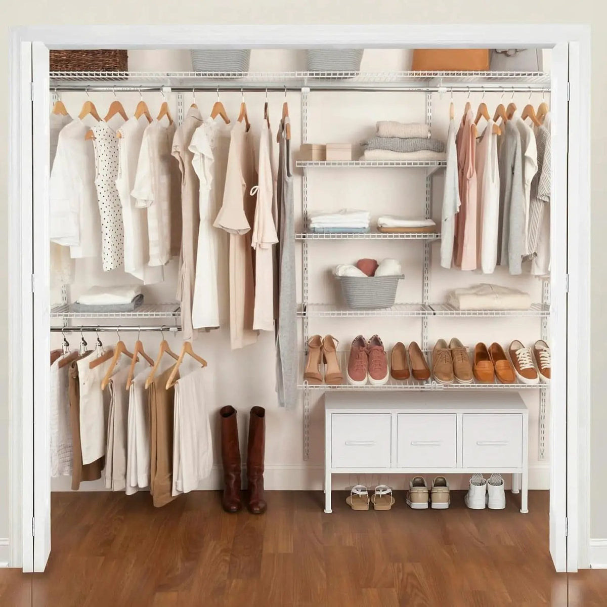 White Closet Storage Organizer With Fabric Drawers from PriceLows™