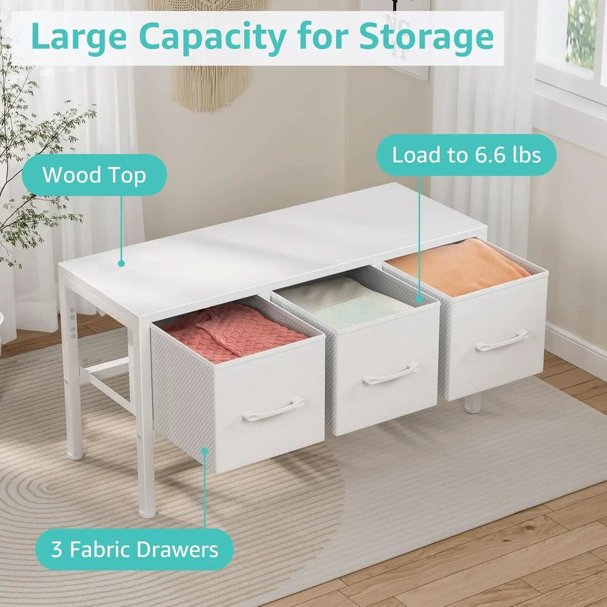 White Closet Storage Organizer With Fabric Drawers from PriceLows™