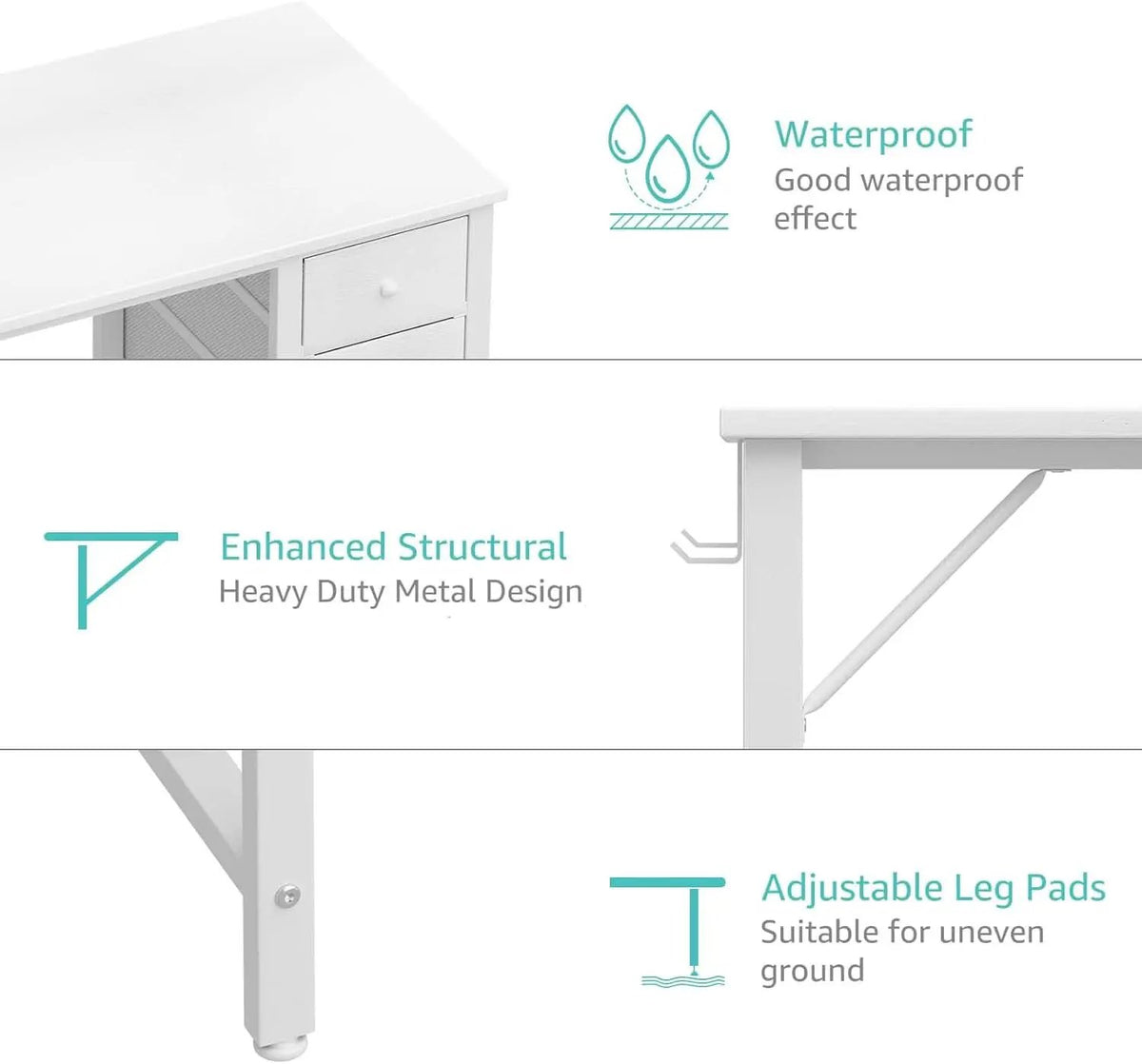 White Computer Desk With Fabric Drawers 47 Inch Reversible Study Desk from PriceLows™