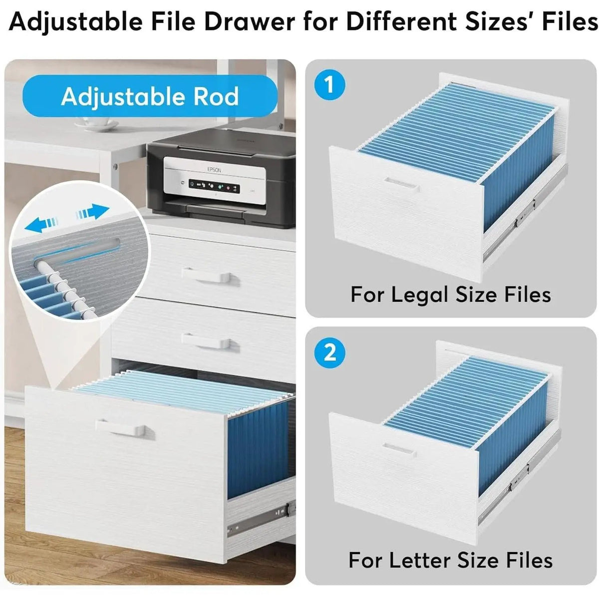 White Computer Desk With File Cabinet And Monitor Stand from PriceLows™