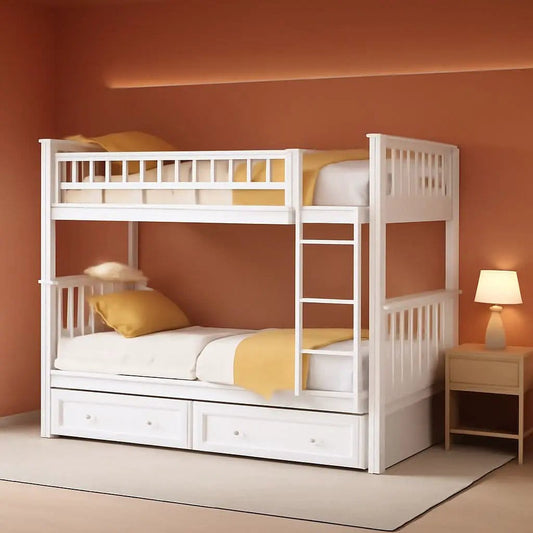 White Convertible Wood Twin Over Twin Bunk Bed With Storage Drawers from PriceLows™