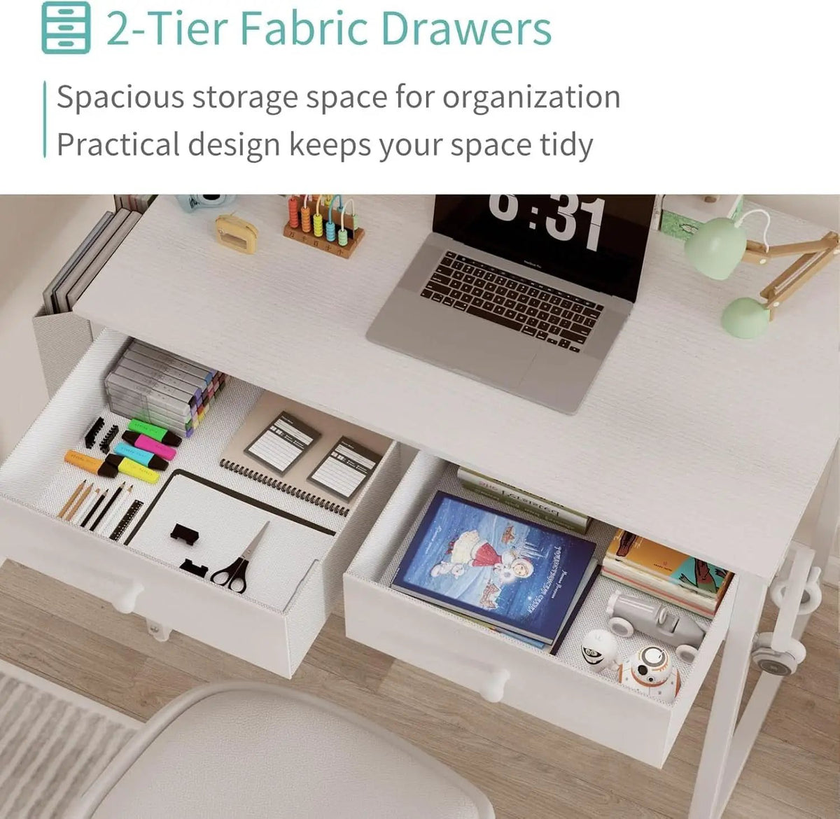 White Desk With Drawers 32 Inch Space Saving Home Office Desk from PriceLows™