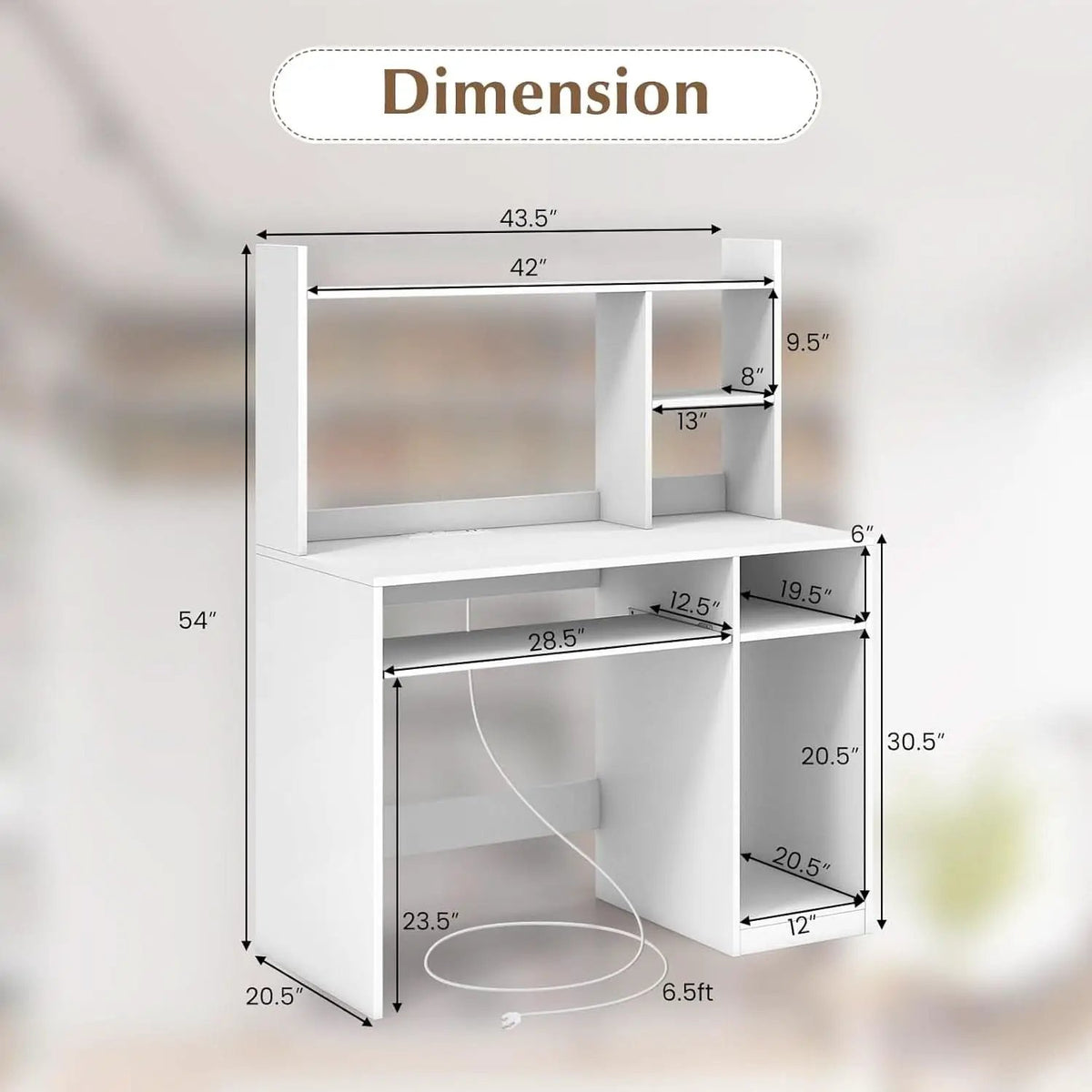 White Desk With Hutch And Charging Station For Home Office from PriceLows™
