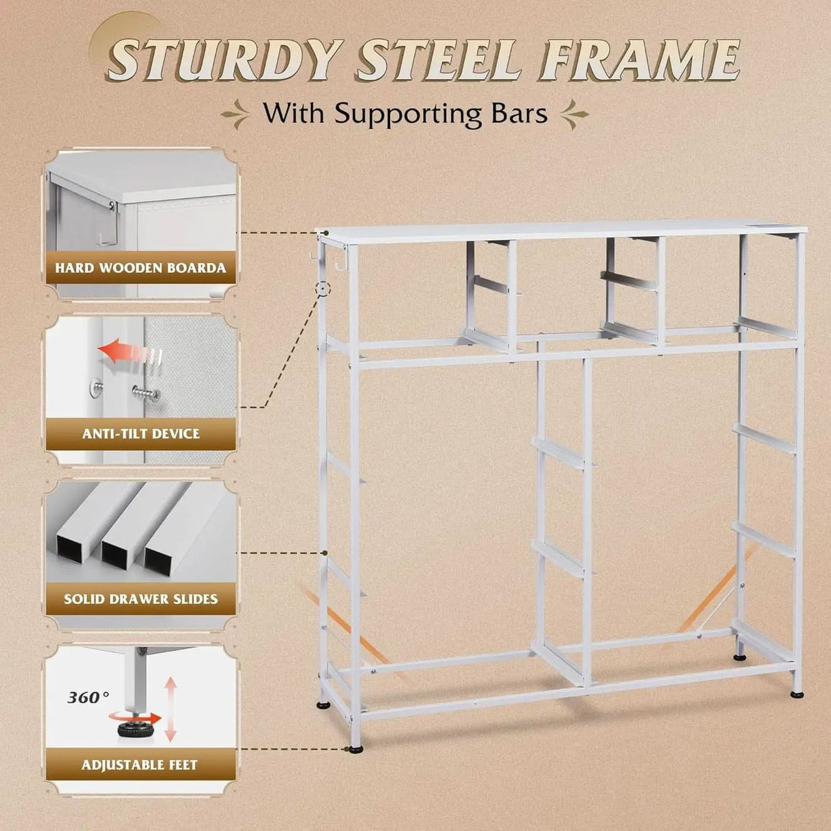 White Dresser 10 Drawer Storage Chest With Metal Frame from PriceLows™