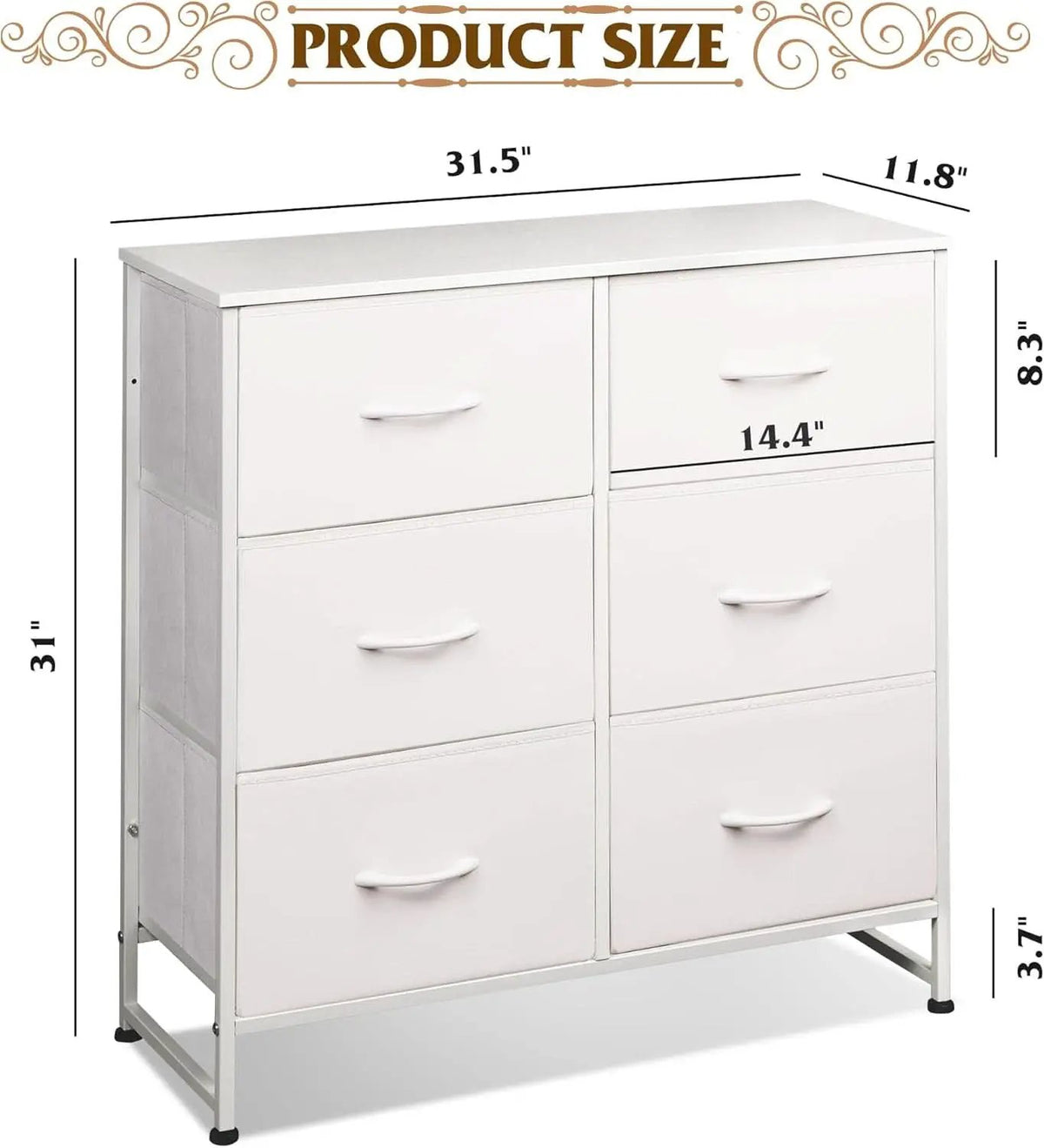 White Fabric Dresser With 6 Drawers And Fabric Bins from PriceLows™