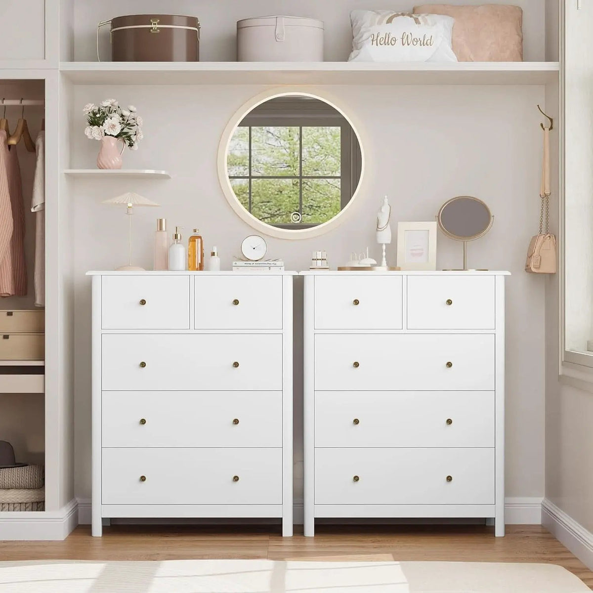 White Five Drawer Dresser For Bedroom Organization from PriceLows™