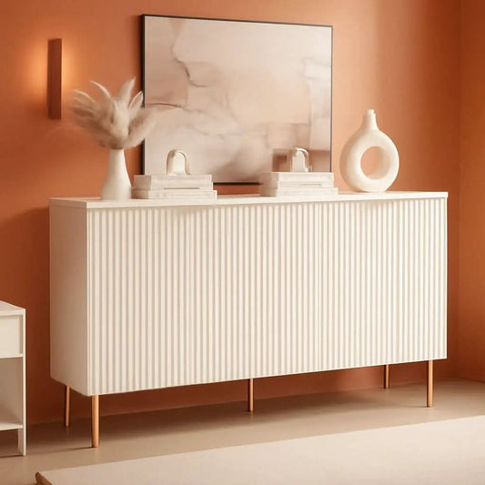White Fluted Storage Cabinet Set Of 2 Modern Sideboards from PriceLows™