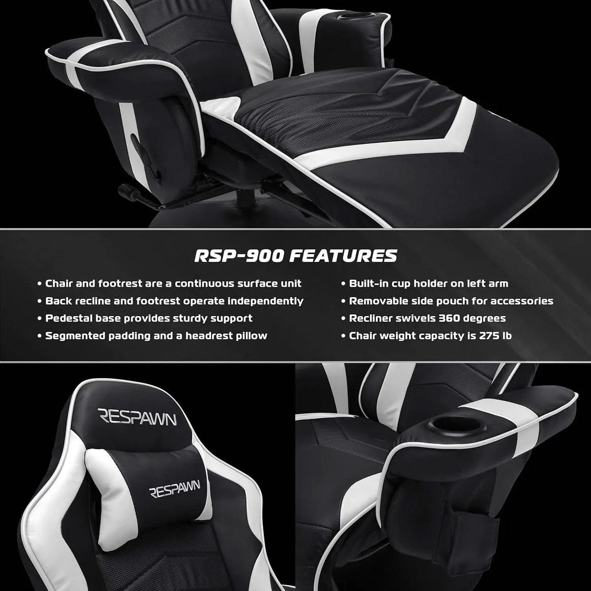 White Gaming Recliner Cupholder And Adjustable Footrest from PriceLows™