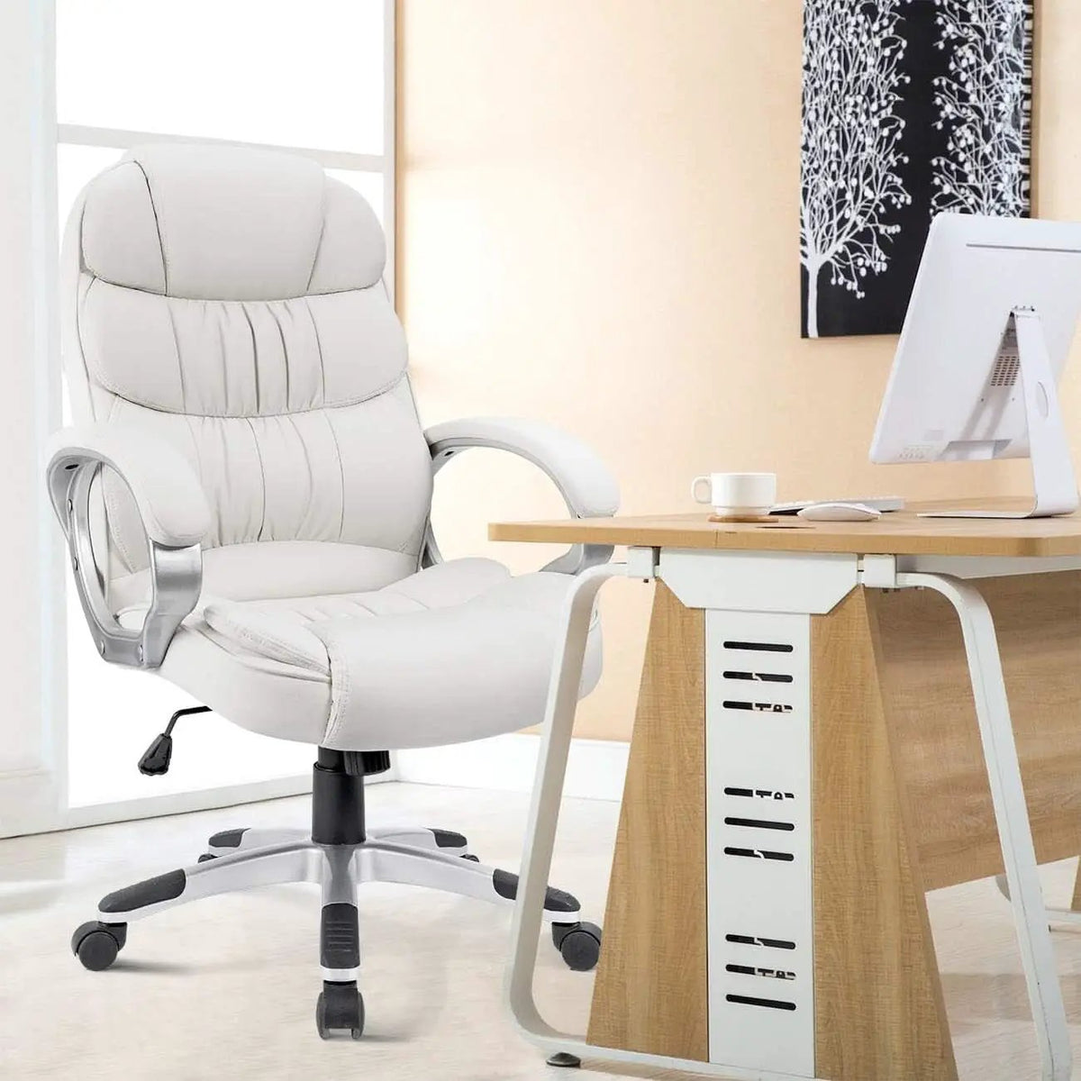 White High Back Office Chair With Adjustable Height from PriceLows™