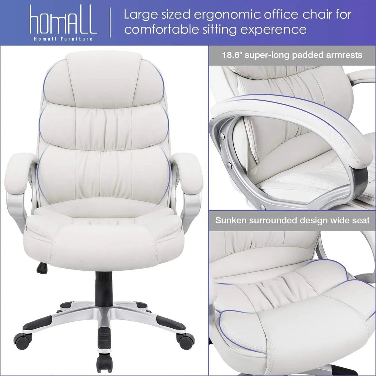 White High Back Office Chair With Adjustable Height from PriceLows™