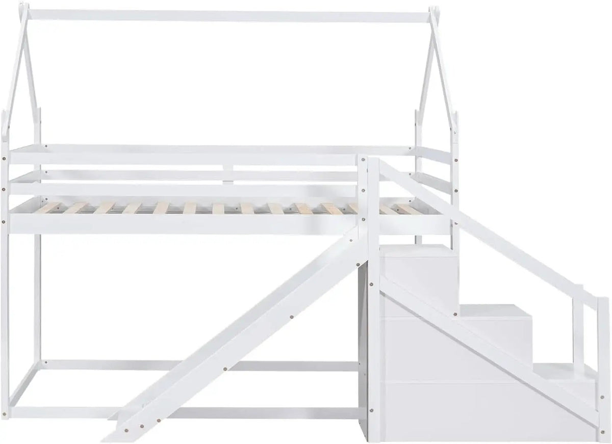 White House Twin Over Twin Bunk Bed With Slide And Stairs from PriceLows™