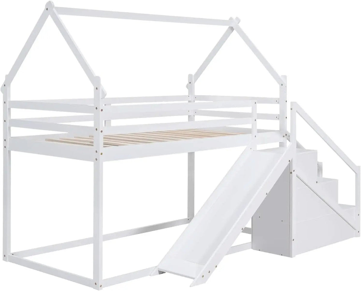 White House Twin Over Twin Bunk Bed With Slide And Stairs from PriceLows™
