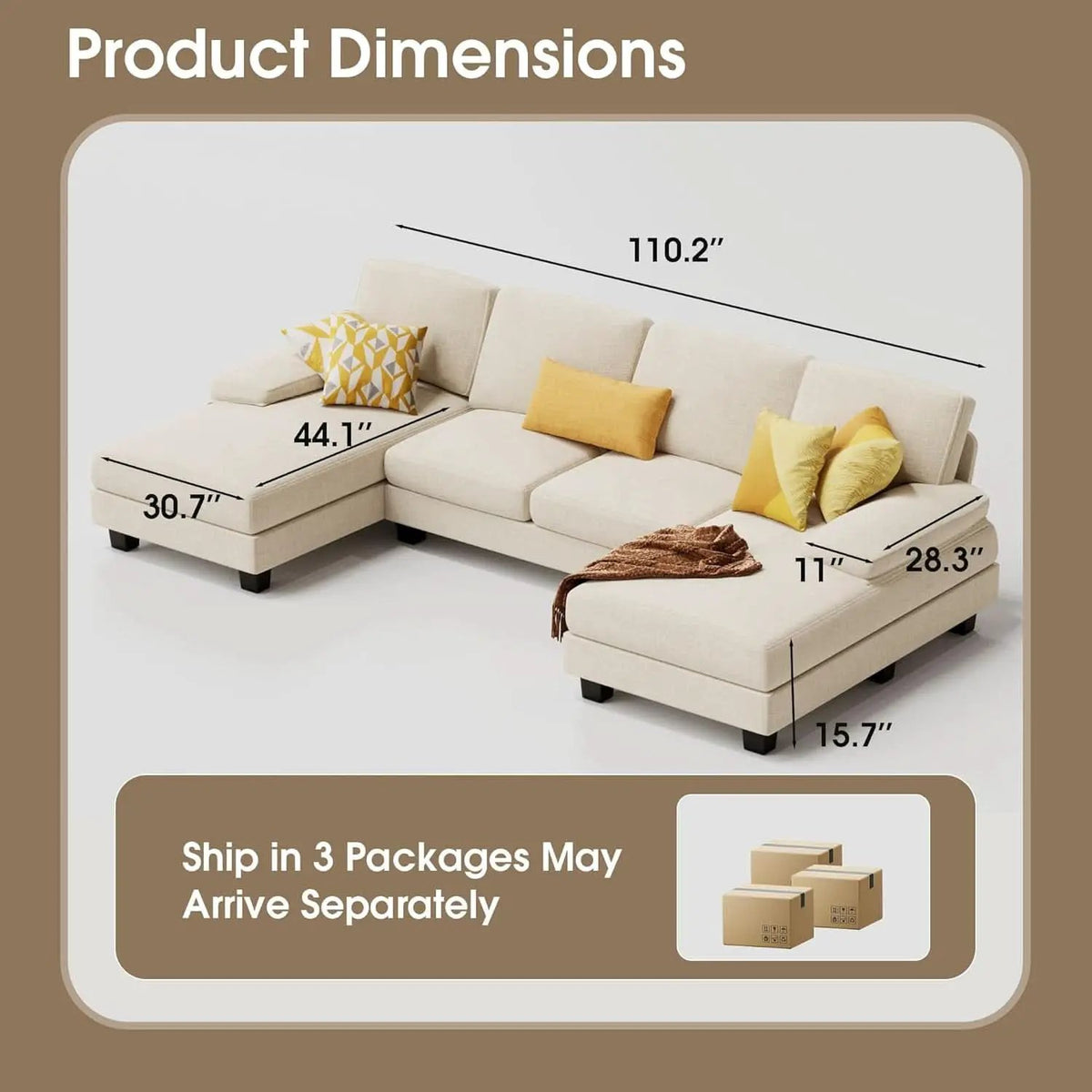 White Linen Sectional Sofa U Shaped 4 Seat Chaise Couch from PriceLows™