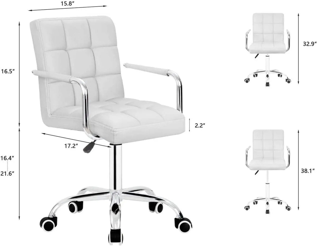 White PU Leather Desk Chair With Wheels Mid Back Office Chair from PriceLows™