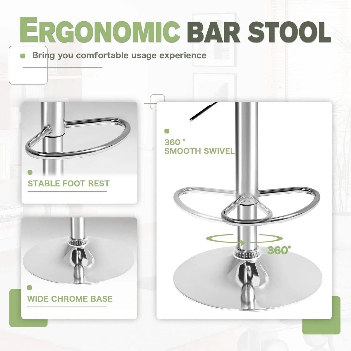 White PU Leather Swivel Bar Stool Set Of 2 Adjustable Height from PriceLows™