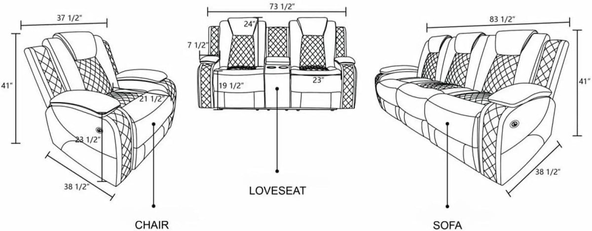 White Power Recliner Sofa With LED Lighting USB Charging from PriceLows™