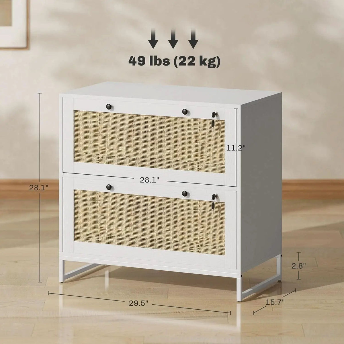 White Rattan 2 Drawer Locking Lateral File Cabinet from PriceLows™