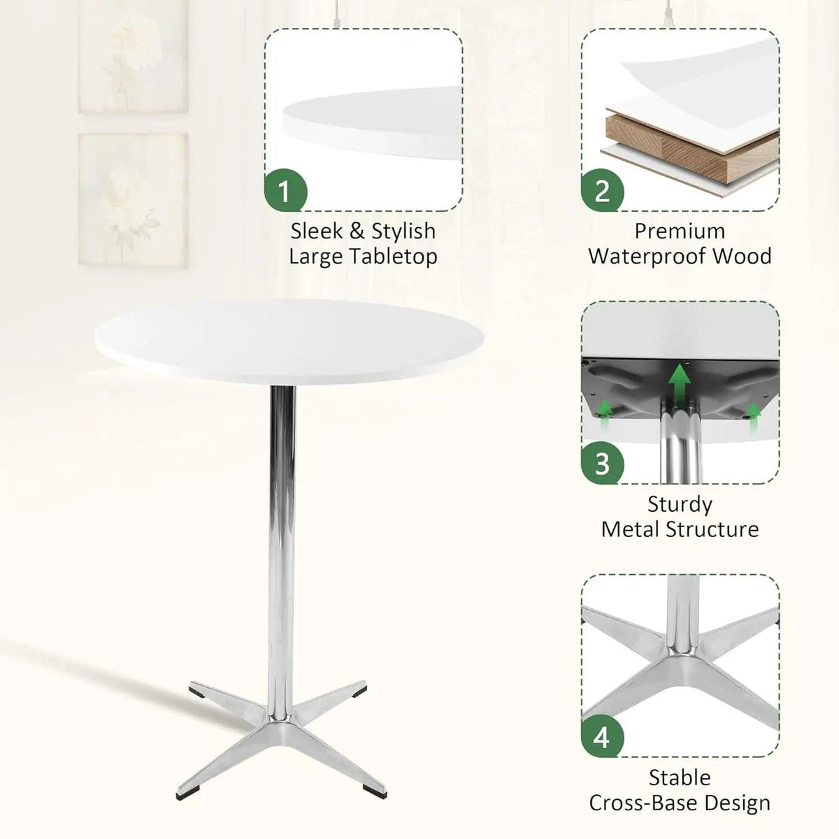 White Round Pub Table With Sturdy Crossbase 39 Inches from PriceLows™