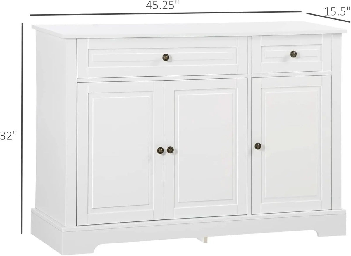 White Sideboard Buffet Cabinet With 2 Drawers And Shelves from PriceLows™
