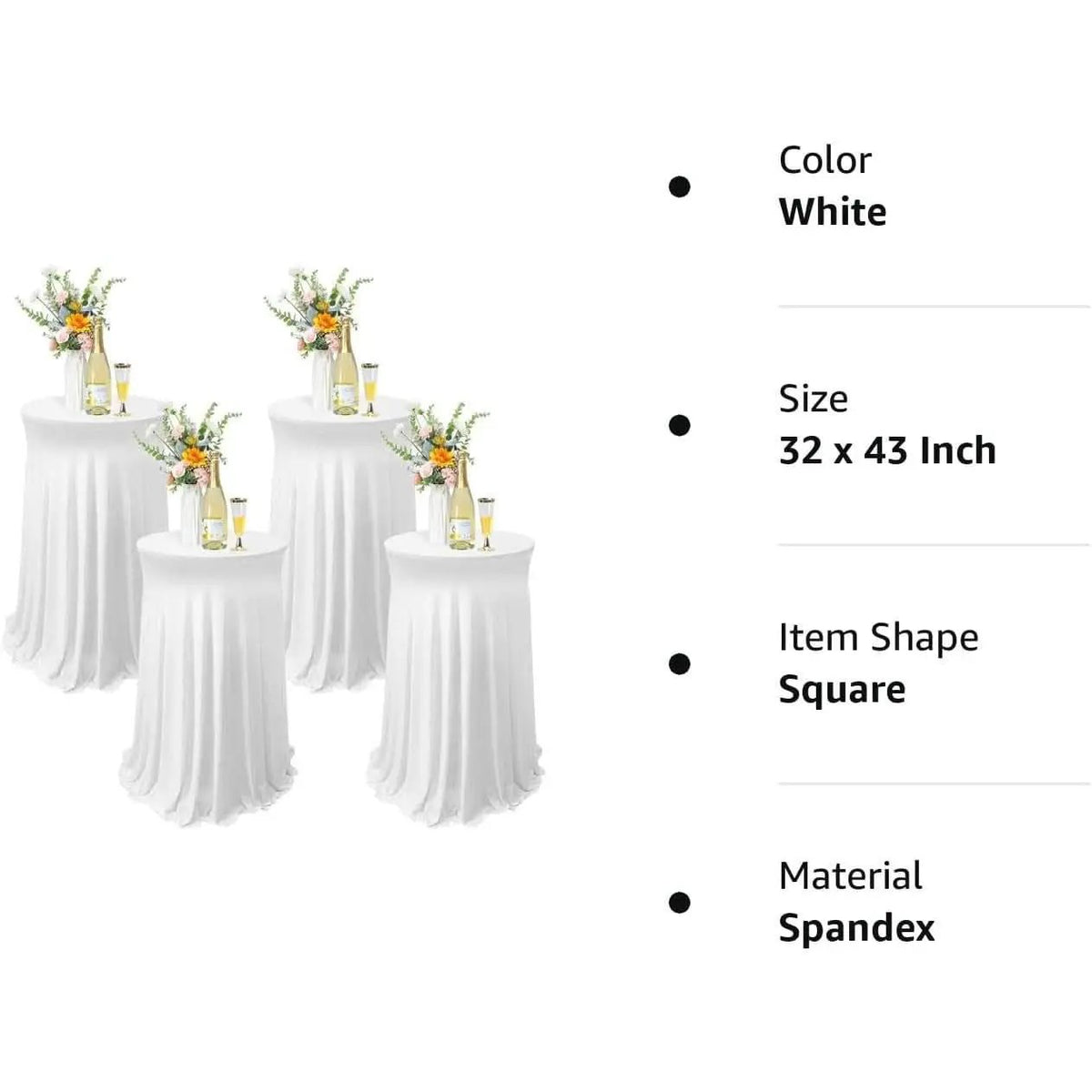 White Spandex Cocktail Tablecloths 32 Inch Round Pack Of 4 from PriceLows™