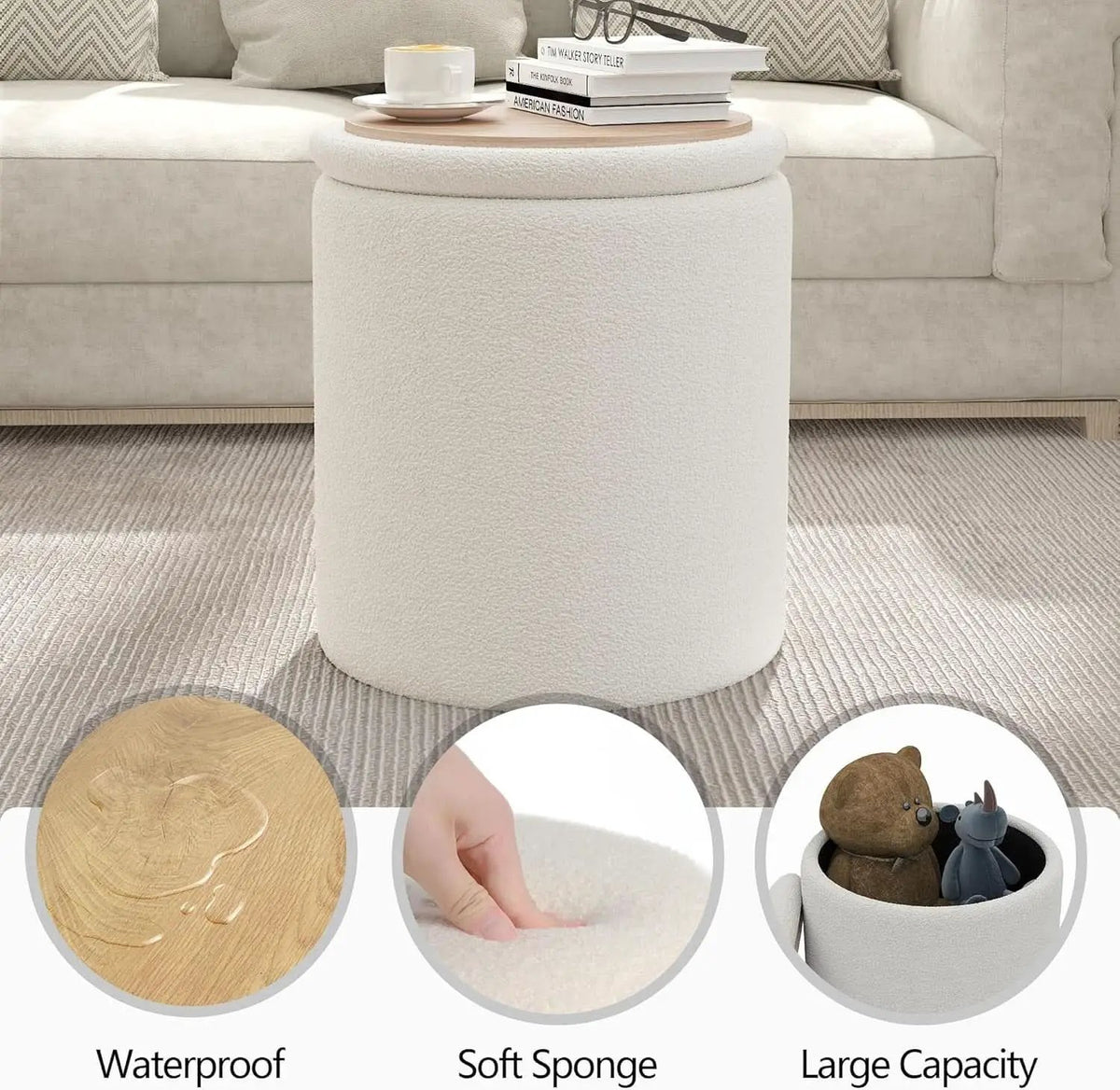 White Storage Ottoman Pouf With Hidden Compartment from PriceLows™