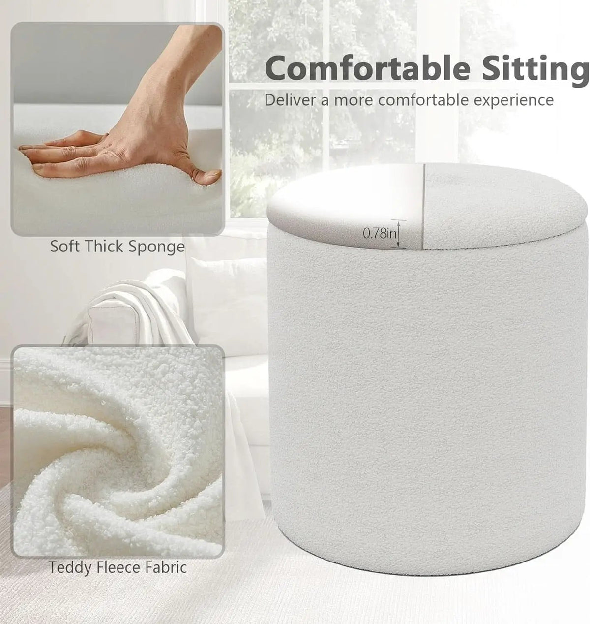 White Storage Ottoman Pouf With Hidden Compartment from PriceLows™