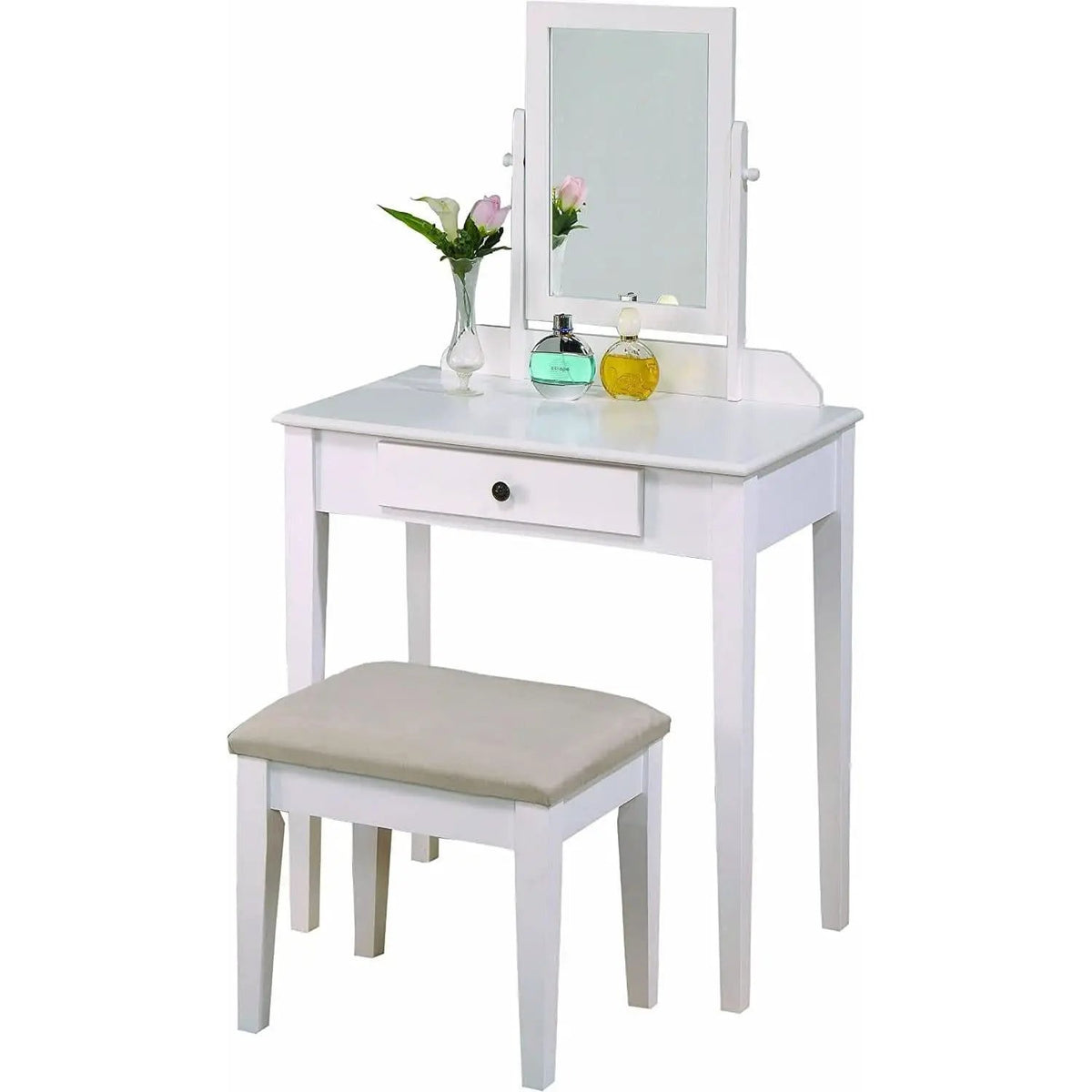 White Transitional Vanity Table and Stool Set for Bedroom from PriceLows™