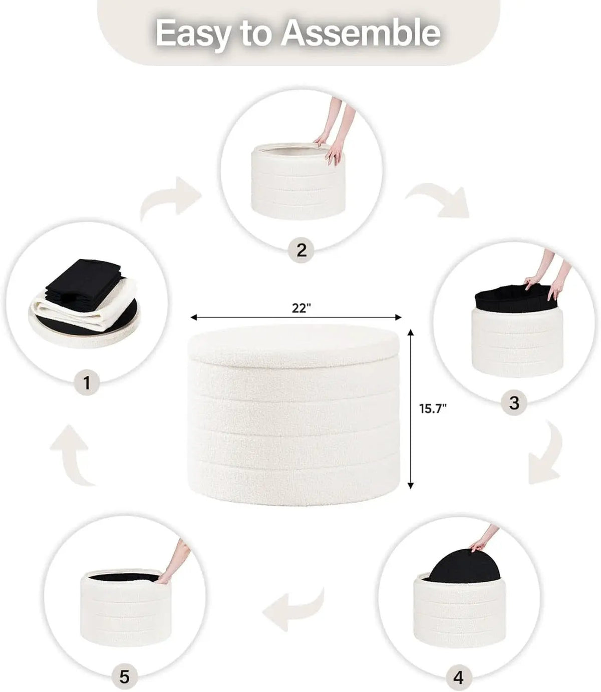White Twenty TwoIn Round Sherpa Boucle Ottoman Tray from PriceLows™