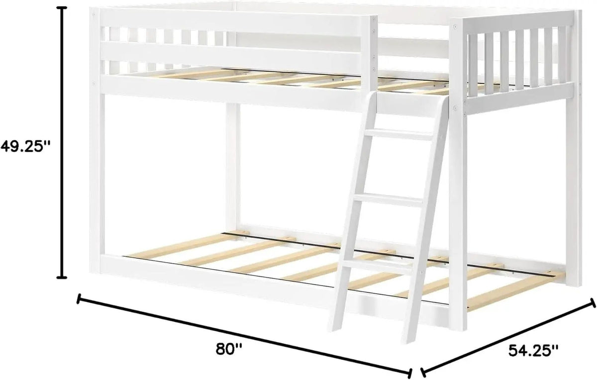 White Twin Low Bunk Bed Solid Wood Frame For Kids Safe from PriceLows™