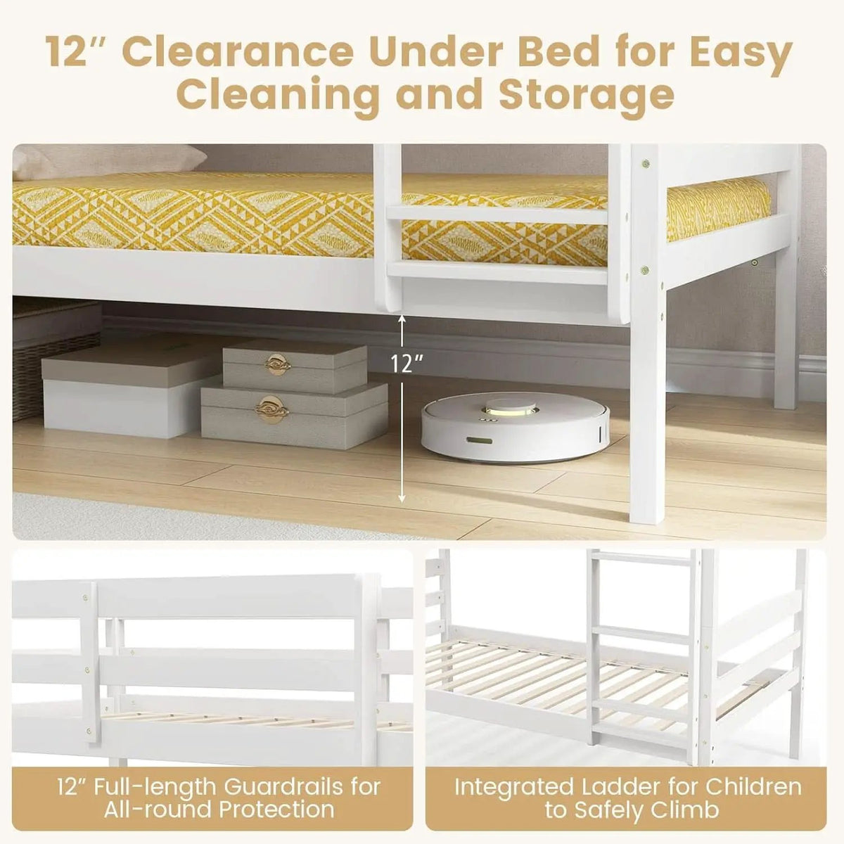 White Twin Over Twin Bunk Bed With Integrated Ladder from PriceLows™