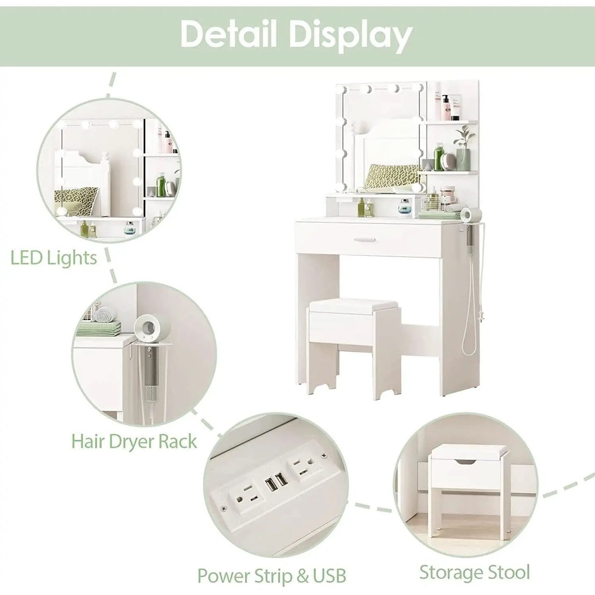 White Vanity Set With Lighted Mirror And Built In Power from PriceLows™