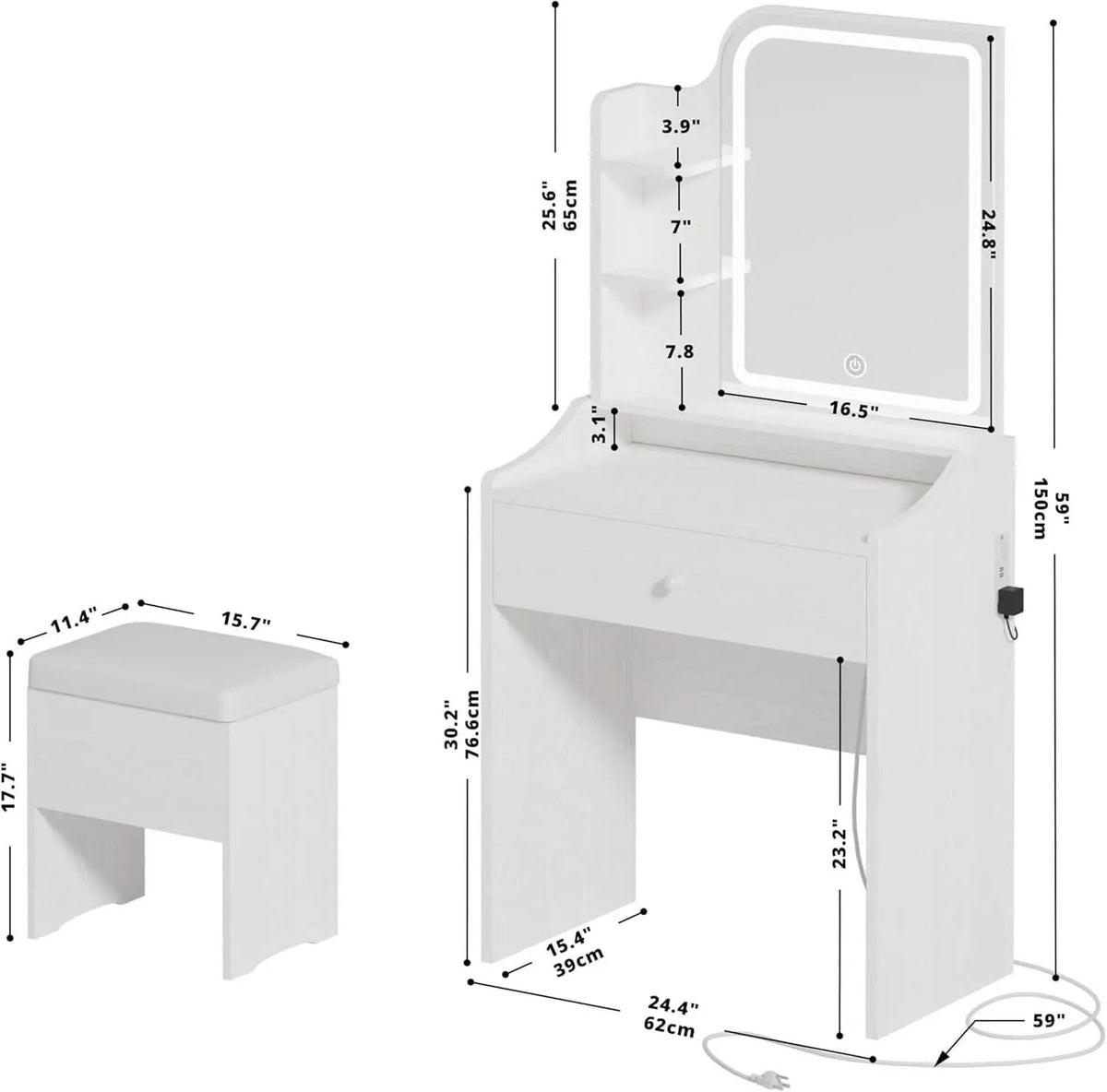 White Vanity Set With Lighted Mirror Modern Bedroom Desk from PriceLows™