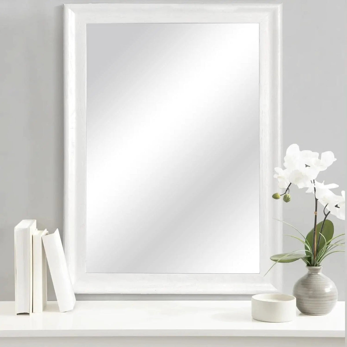 White Wood Wall Mirror 30 X 40 Inch Rectangle Rustic Vanity Mirror from PriceLows™