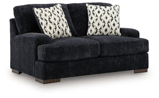 Whitmore Manor Loveseat | 70 x 45 x 41 in | Chenille & Wood | Black Pearl