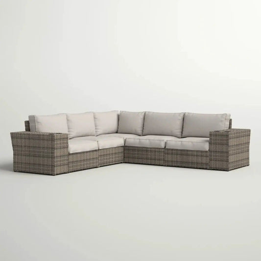 Wide Outdoor Wicker Patio Sectional With Cushions & Reversible Design - | 102 x 102 x 26 in | Wicker & Aluminum | Gray