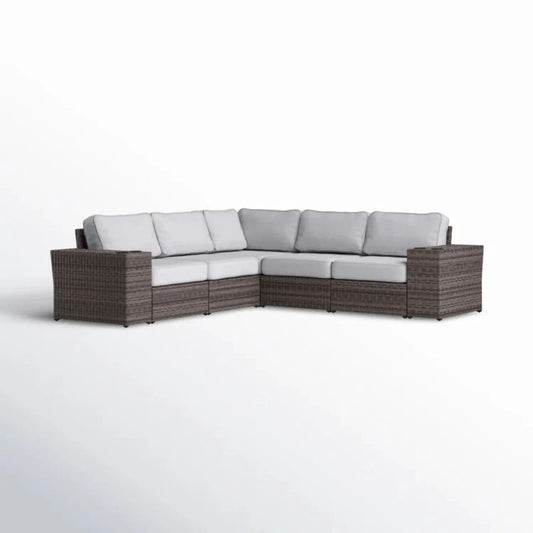 Wide Reversible Outdoor Sectional Sofa With Cushions Brown / | 102 x 102 x 26 in | Wicker & Aluminum | Gray