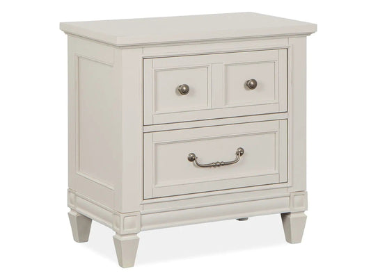 Willowbrook Drawer Nightstand Nightstands w/ Charging Station | 17.25 x 28 x 28.75 in | Veneer & Wood | Egg Shell White With Slight Rub Through
