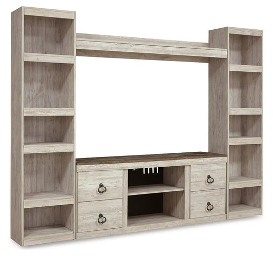Willowton 4-Piece Entertainment Center | 4-Piece Set | Engineered Wood & Mdf | Whitewash