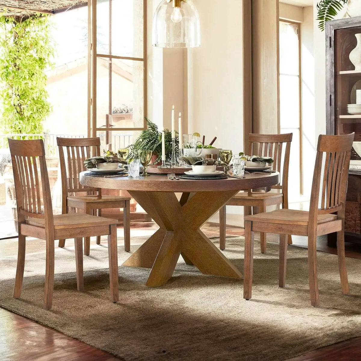 Windsor Spindle Back Dining Chairs Set Of 6 In Light Brown from PriceLows™