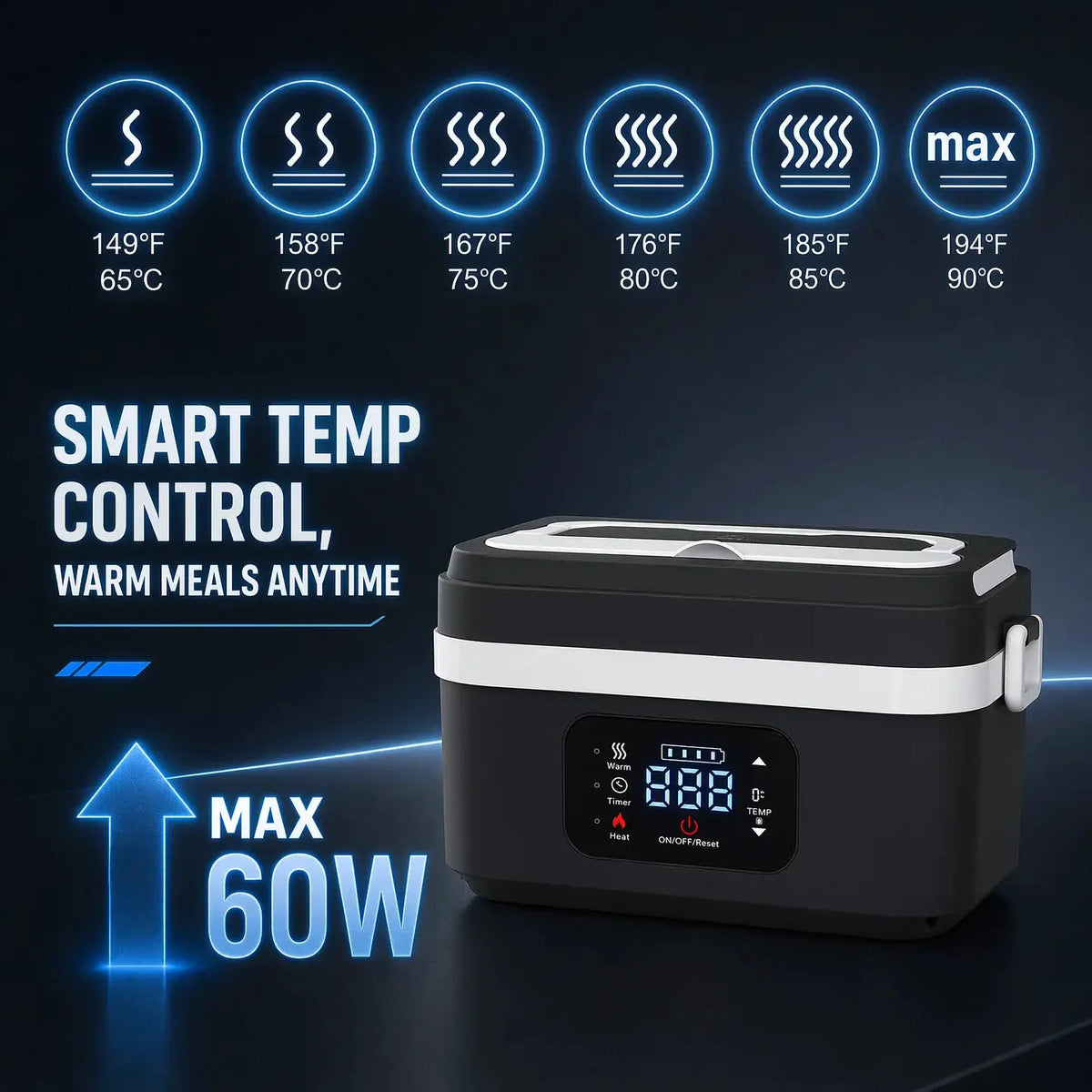 Wireless Heated Lunch Box, 60W Fast Heating 8000mAh Rechargeable Electric Lunch Box, 1L Stainless Steel Portable Food Warmer for Office Work School from PriceLows™