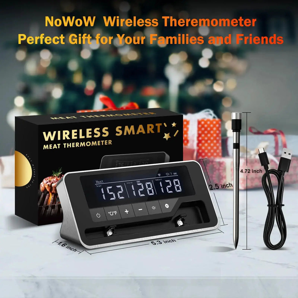 Wireless Meat Thermometer Probe Bluetooth Digital Kitchen Thermometer Rechargeable with Mobile APP & Alarm for Oven BBQ Grill from PriceLows™
