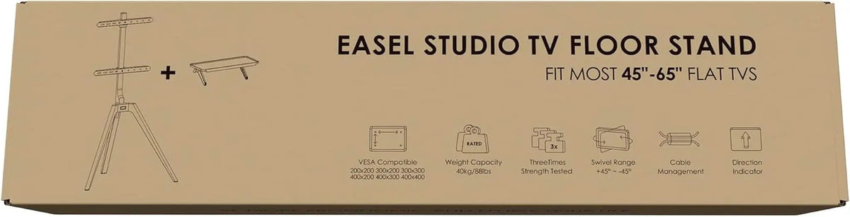 Wood Easel TV Stand For 45 To 65 Inch TVs Walnut Floor from PriceLows™