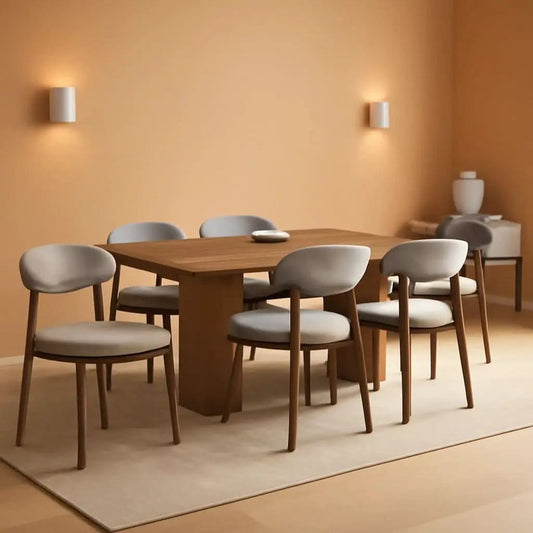 Wooden Dining Chairs Set Of 6 With Light Grey Upholstery from PriceLows™