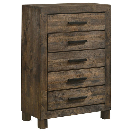 Woodmont 5-drawer Bedroom Chest Rustic Golden | 31.5 x 16.25 x 46.5 in | Wood | Brown